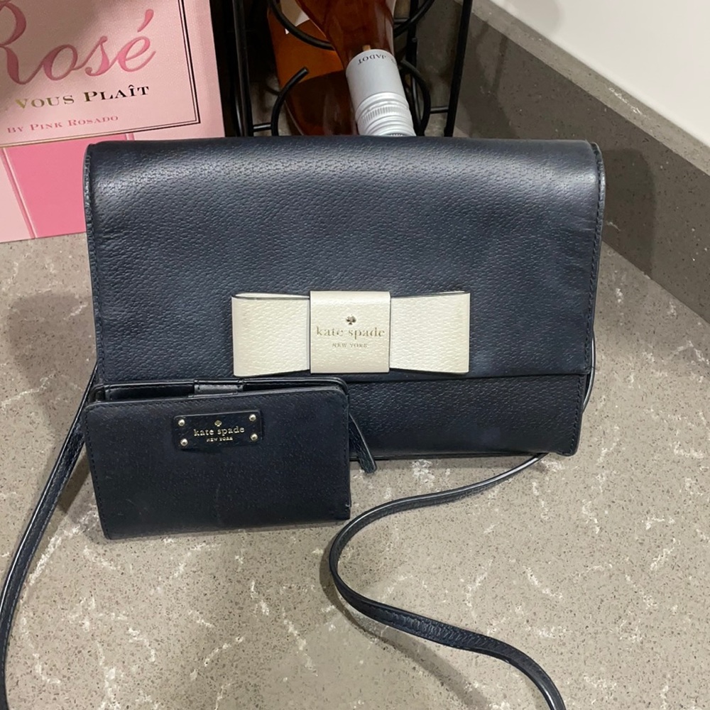 Black Kate Spade Crossbody with matching wallet